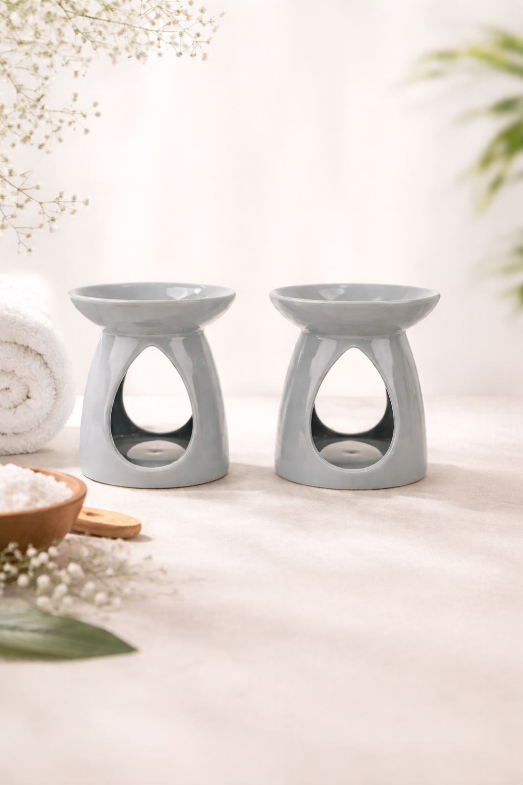 Brûleur de fondant en céramique gris - Vue détail du diffuseur artisanal Créa'Passion09