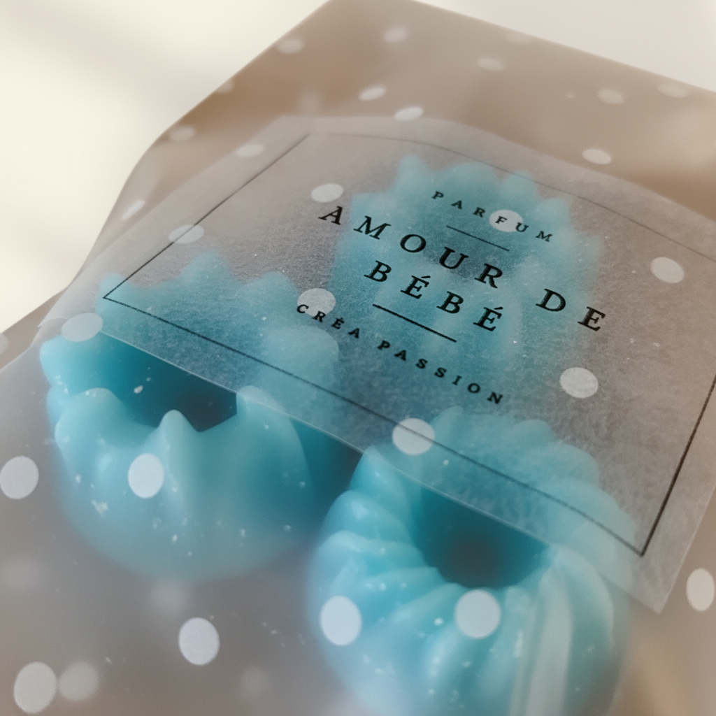 Détail fondant parfumé amour de bébé artisanal cire végétale qualité française
