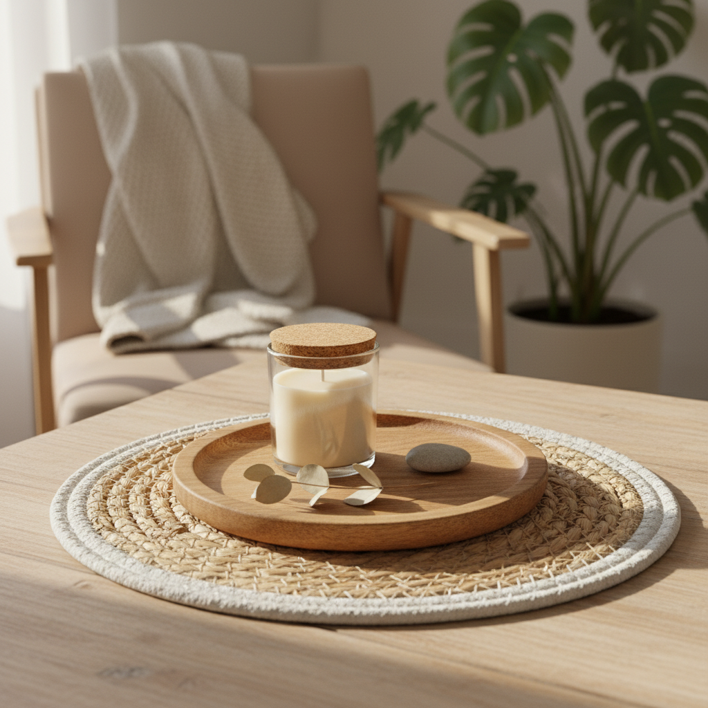 Plateau bois naturel petit ambiance cosy décoration intérieure
