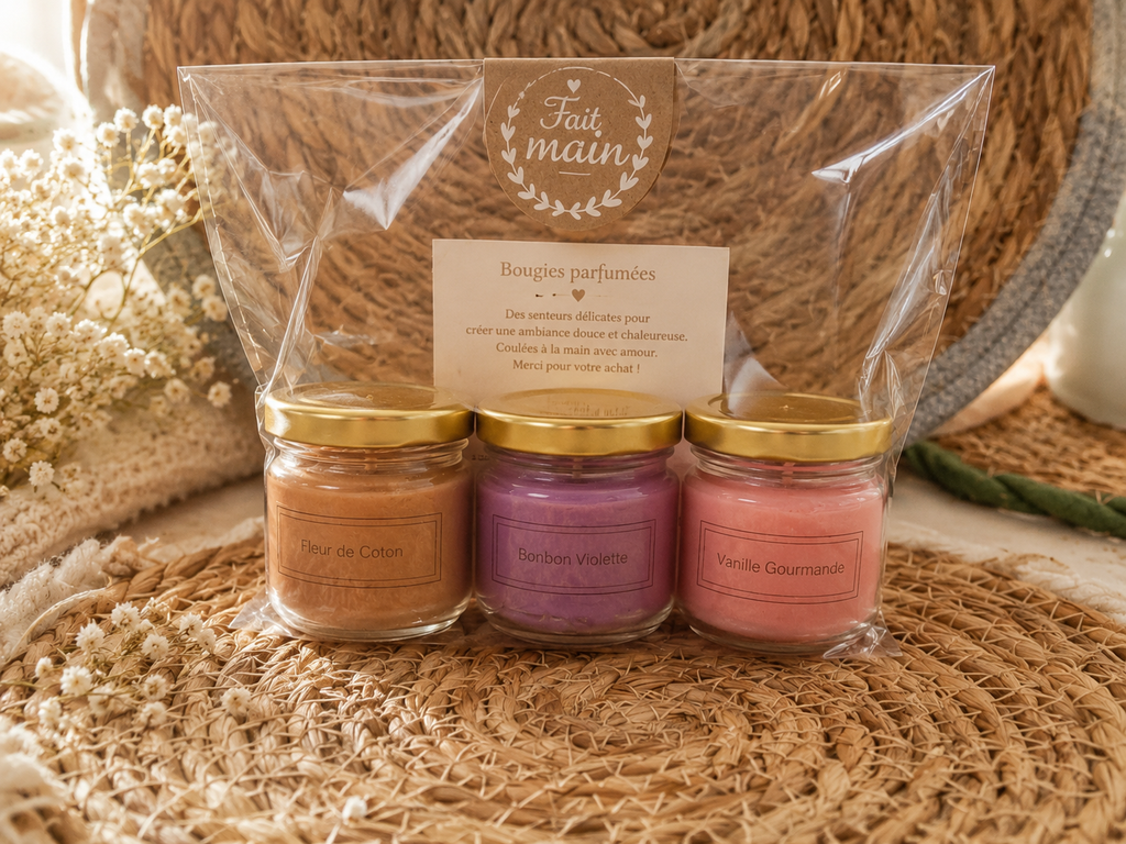 Coffret Trio de Douceur – Bougies Artisanales à la Cire de Soja