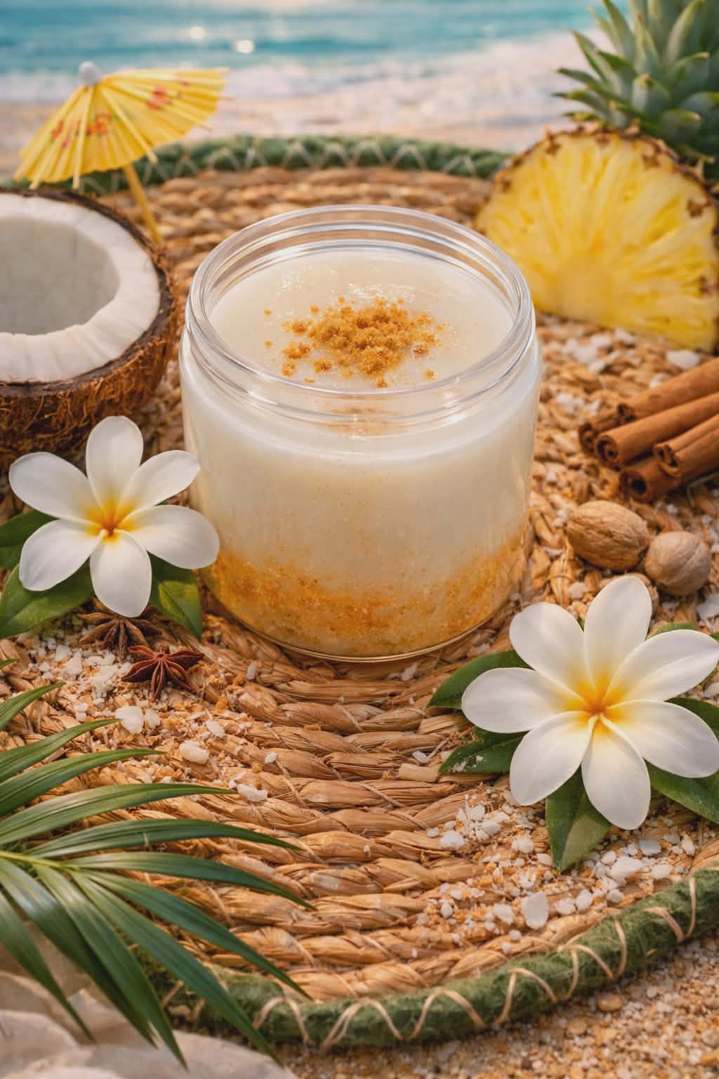 « Fondant parfumé Pina Colada en cire végétale artisanale dans son pot en verre - Vue principale - Créa’Passion09 »