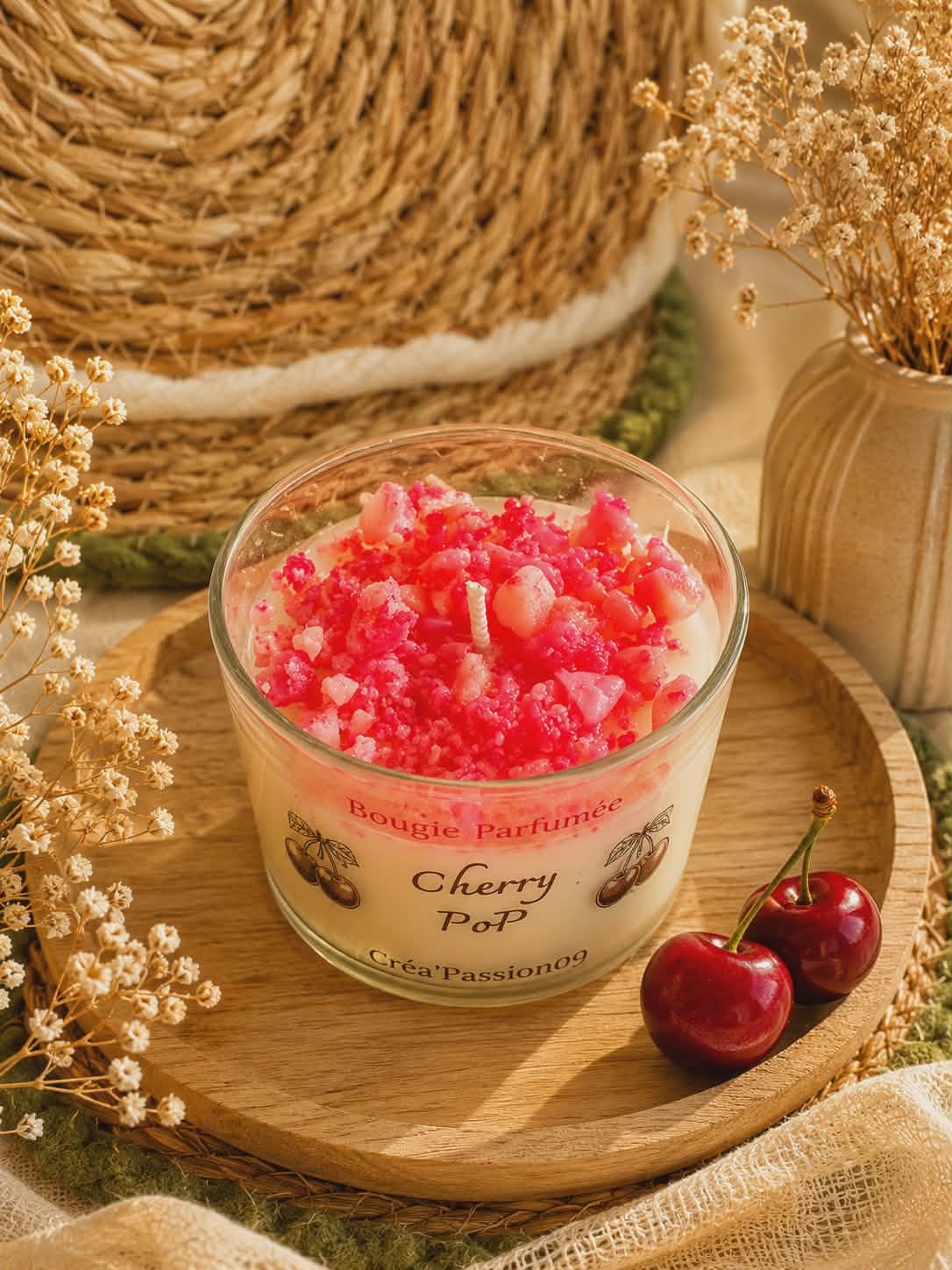 Bougie Parfumée Cherry PoP - Cire Végétale Naturelle