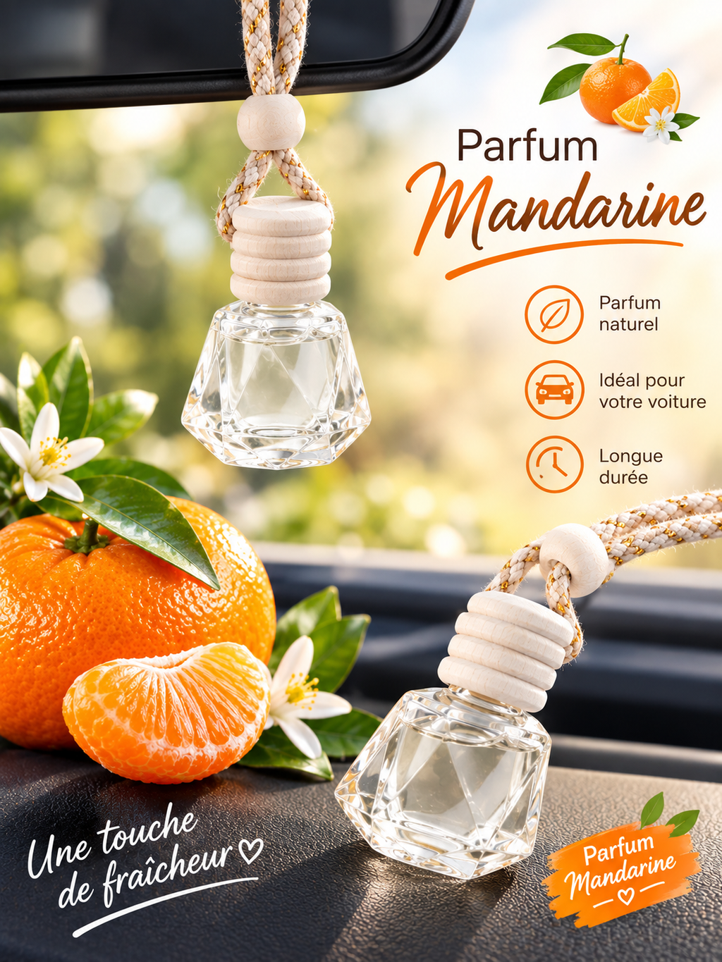 SUSPENSION VOITURE -Senteur MANDARINE 🍊