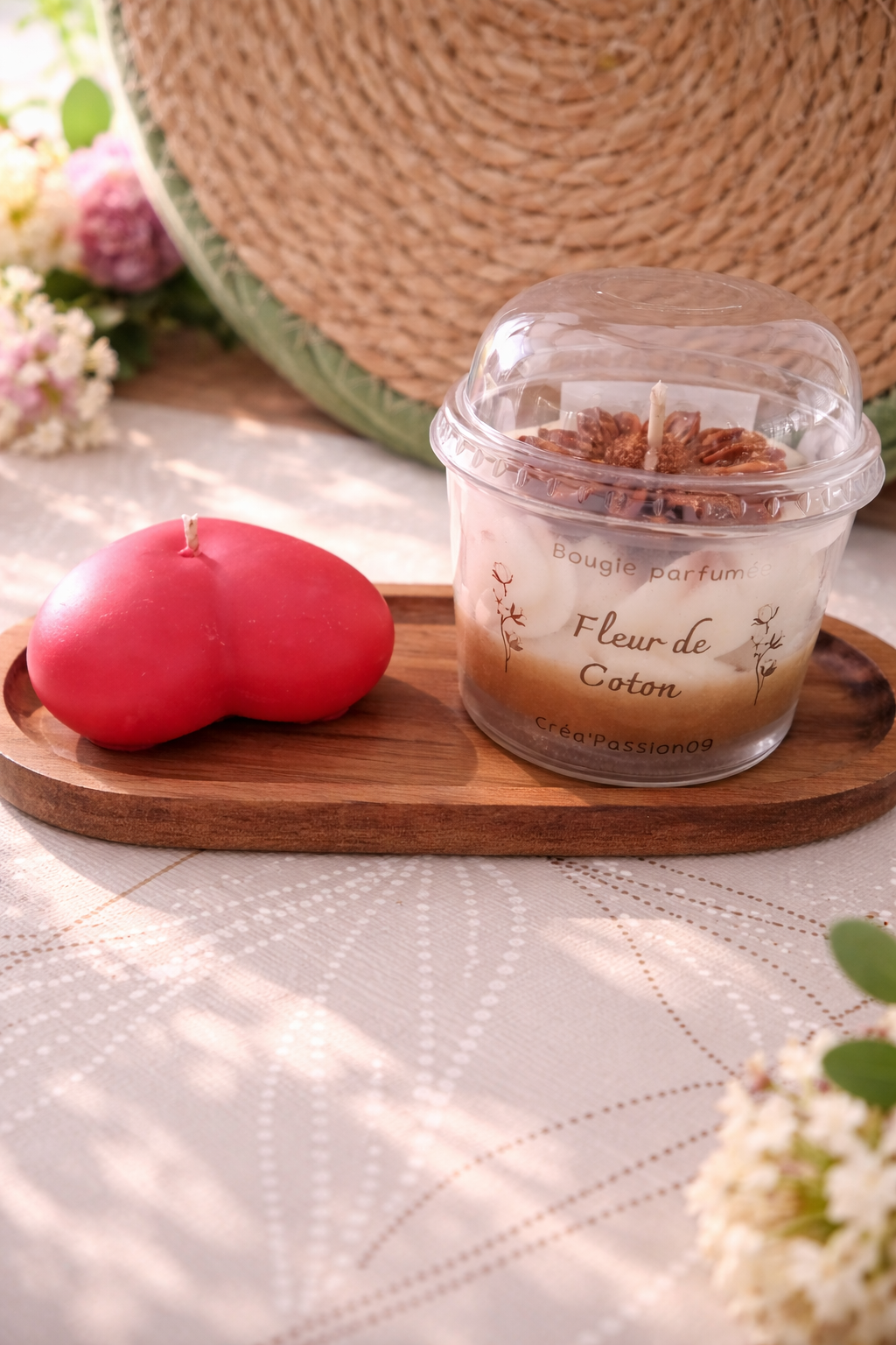 Coffret Duo Douceur & Gourmand – Bougie Fleur de Coton & Bougie Cœur Vanille Gourmande