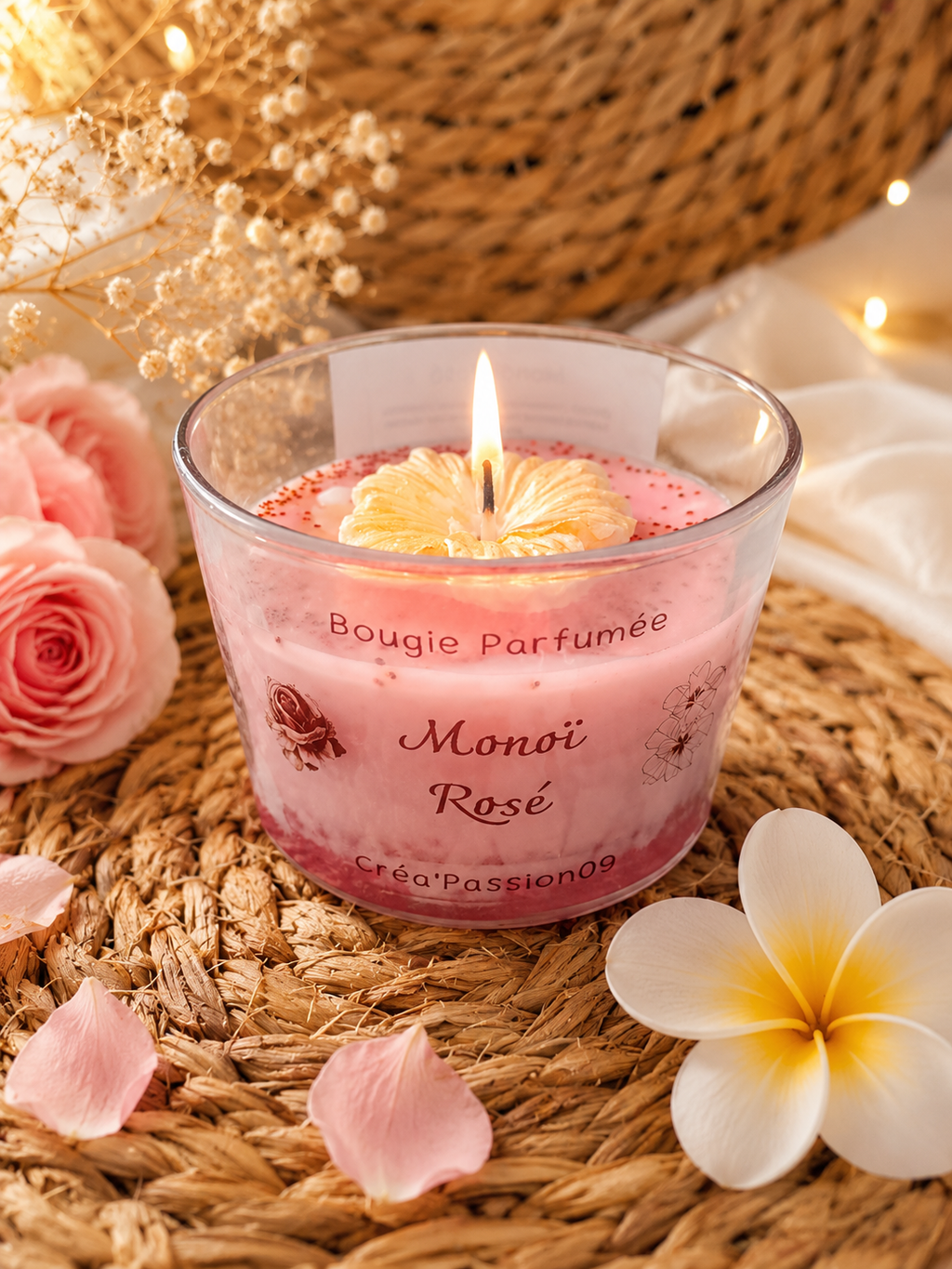 Bougie Parfumée Monoï Rosé - Cire Naturelle Artisanale