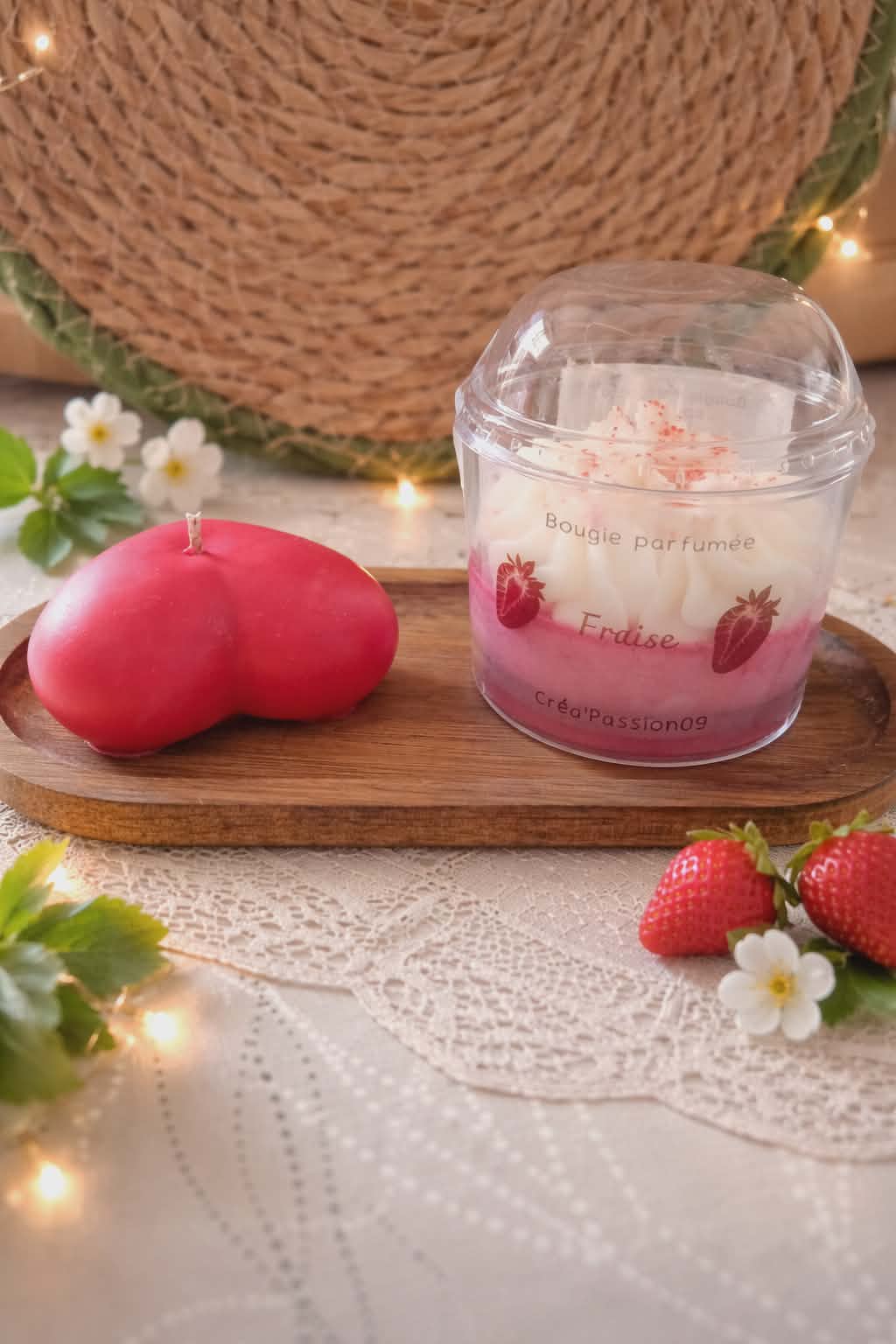 Coffret Gourmand – Bougie Fraise & Bougie Cœur Vanille