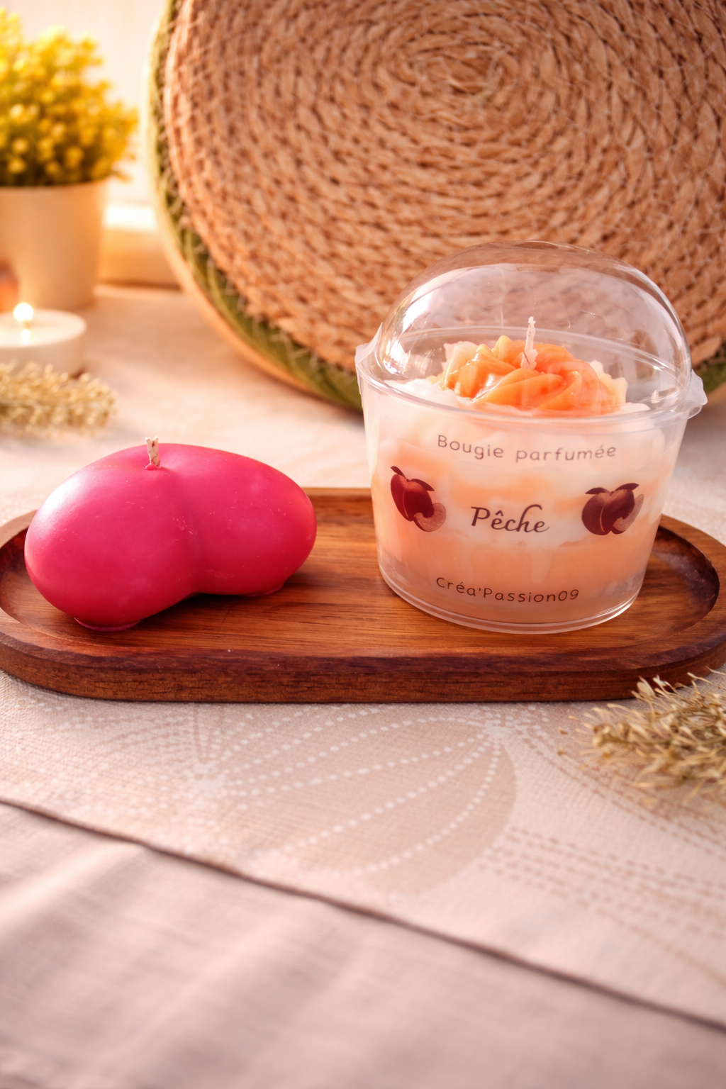 Coffret Duo Fruité & Gourmand – Bougie Pêche & Bougie Cœur Vanille Gourmande