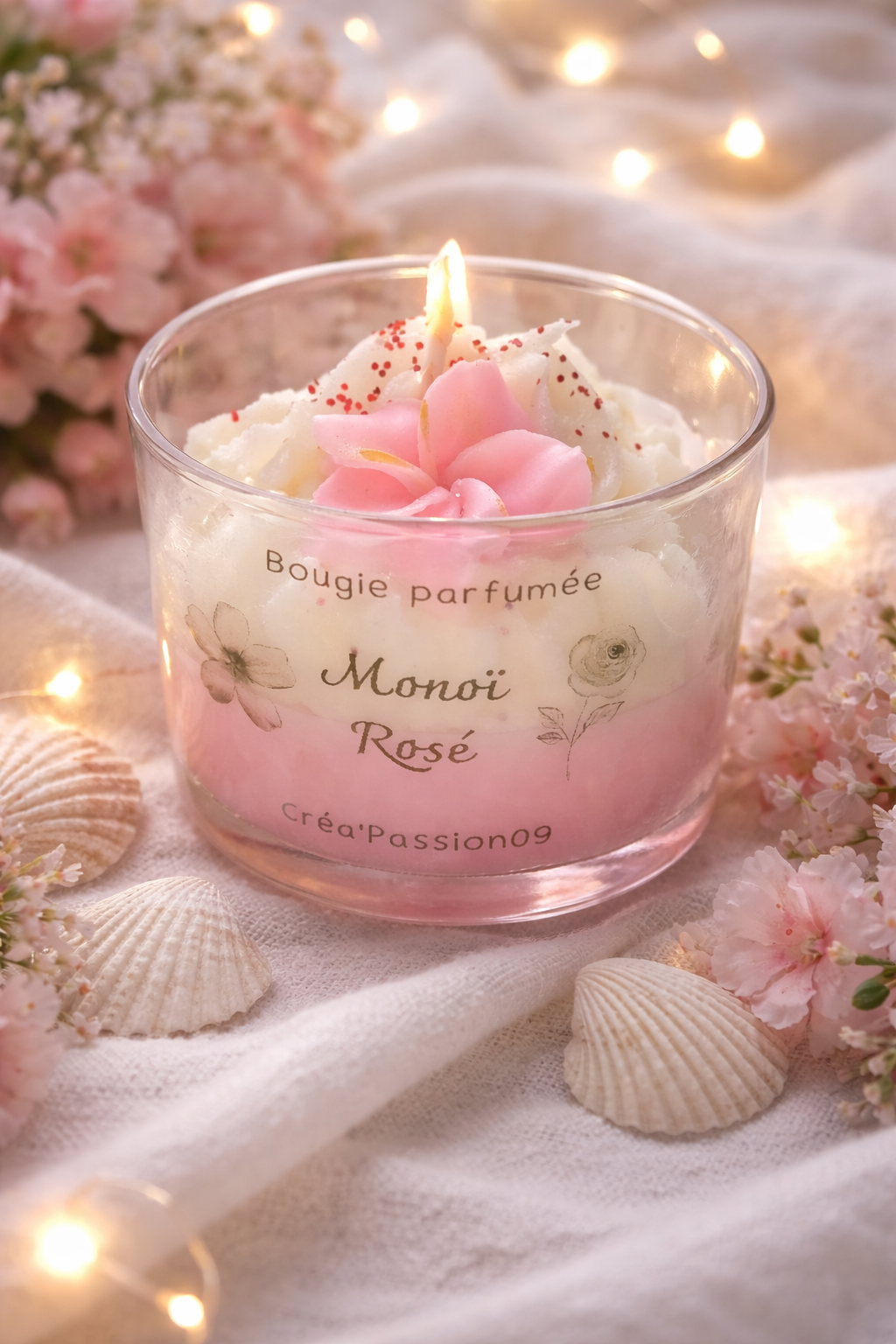 Bougie parfumée Monoï Rosé en cire naturelle artisanale - Créa’Passion09