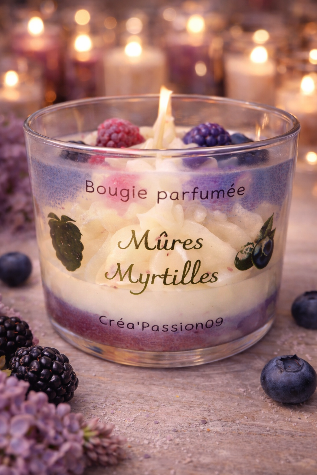 « Détail bougie Mûres Myrtilles - Fabrication artisanale française Créa’Passion09 »