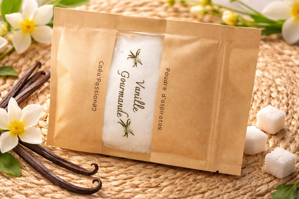 « Poudre parfumée artisanale utilisée pour parfumer tiroirs et intérieur, ambiance bien-être naturelle »