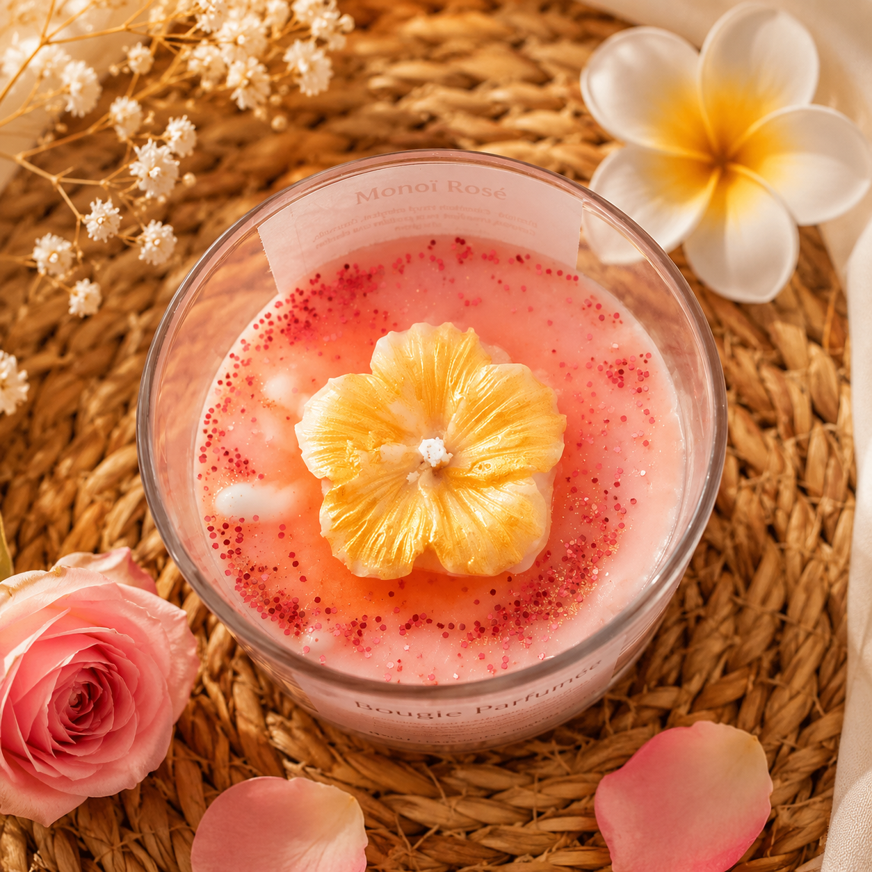 Bougie Parfumée Monoï Rosé - Cire Naturelle Artisanale
