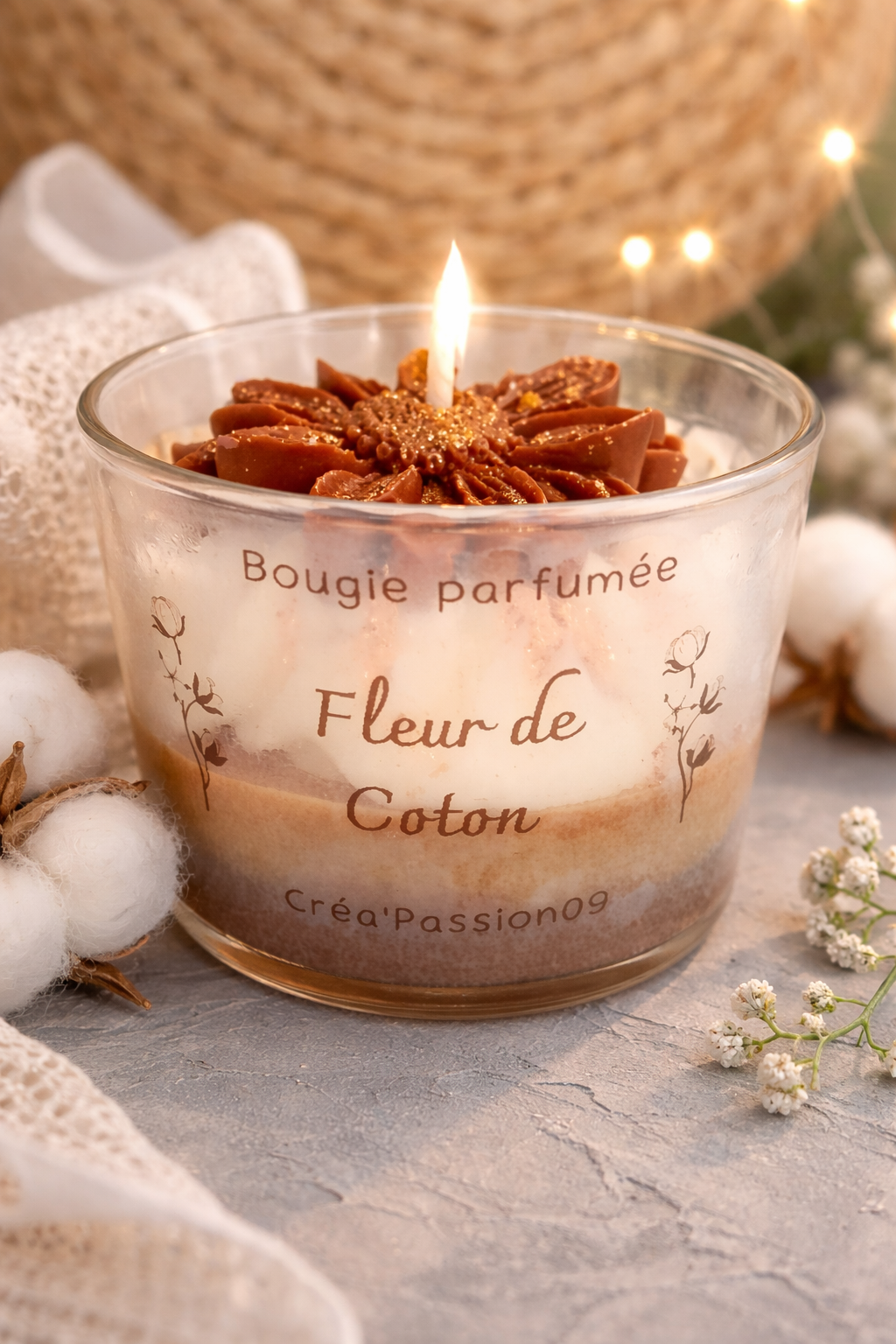 Bougie Parfumée Fleur de Coton - Cire Naturelle Artisanale