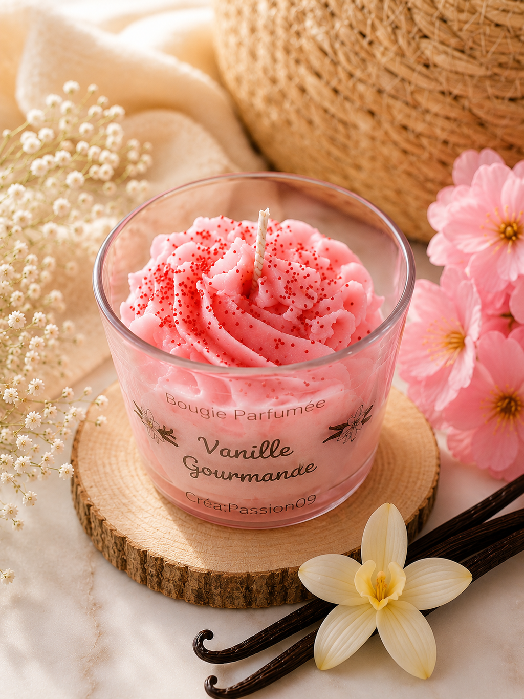 Bougie Parfumée Vanille Gourmande - Cire Naturelle Artisanale