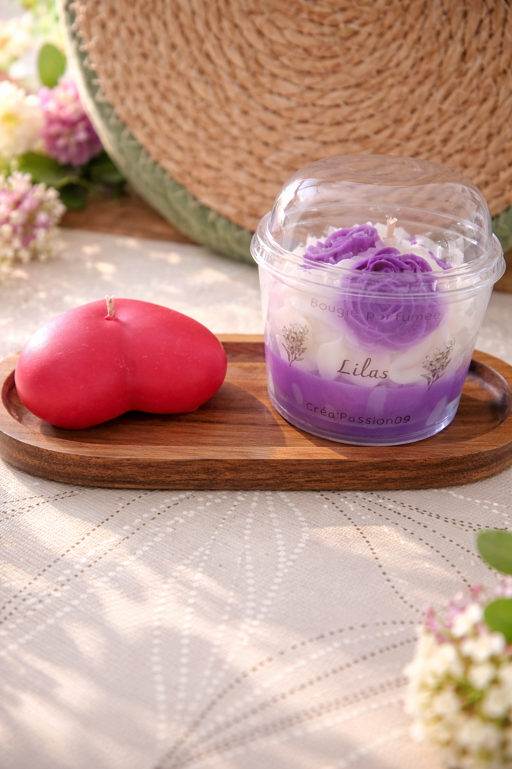 Coffret Duo Floral & Gourmand – Bougie Lilas & Bougie Cœur Vanille Gourmande