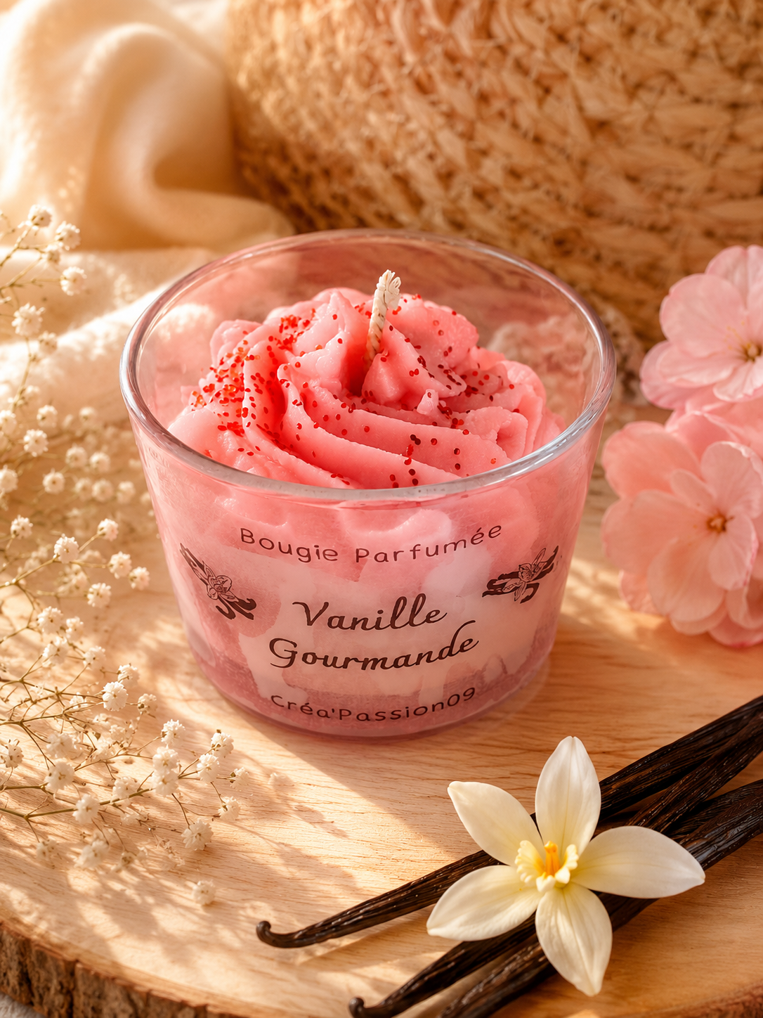 Bougie Parfumée Vanille Gourmande - Cire Naturelle Artisanale