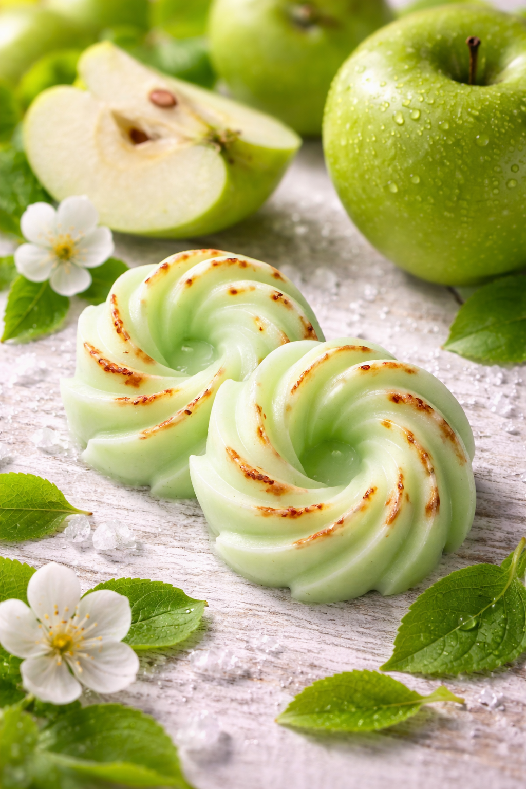 Fondant parfumé pomme verte craquante - détail de la texture et de la couleur
