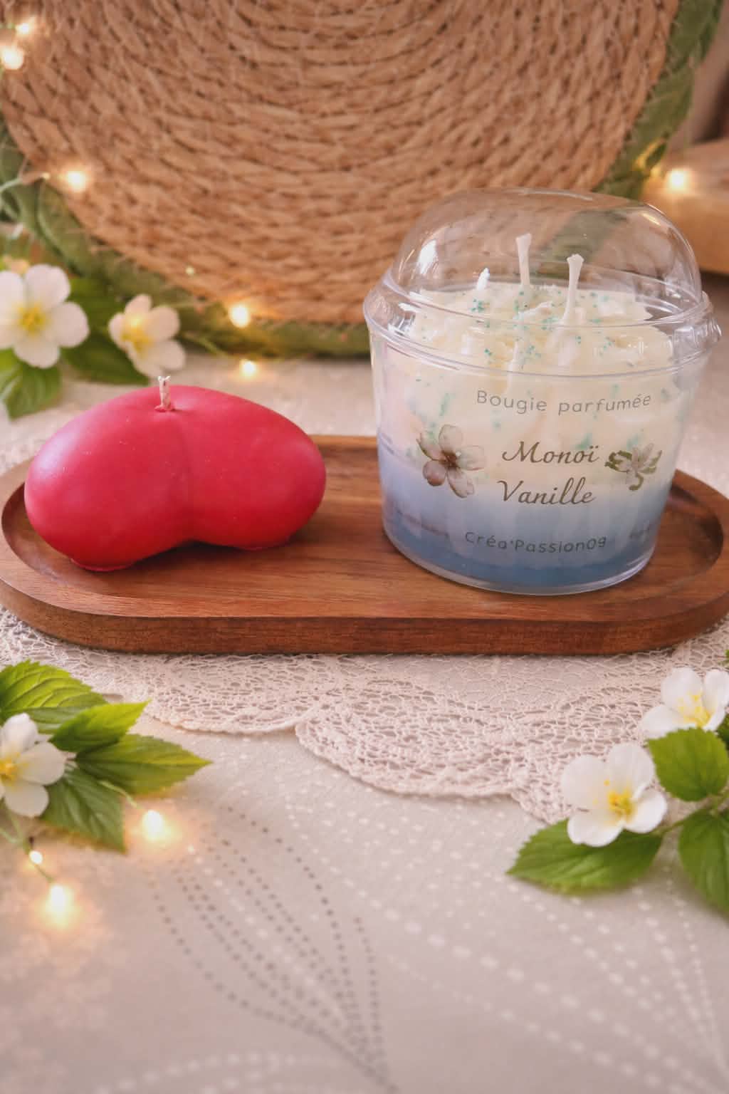 Coffret Duo Gourmand – Bougie Monoï Vanillé & Bougie Cœur Vanille Gourmande