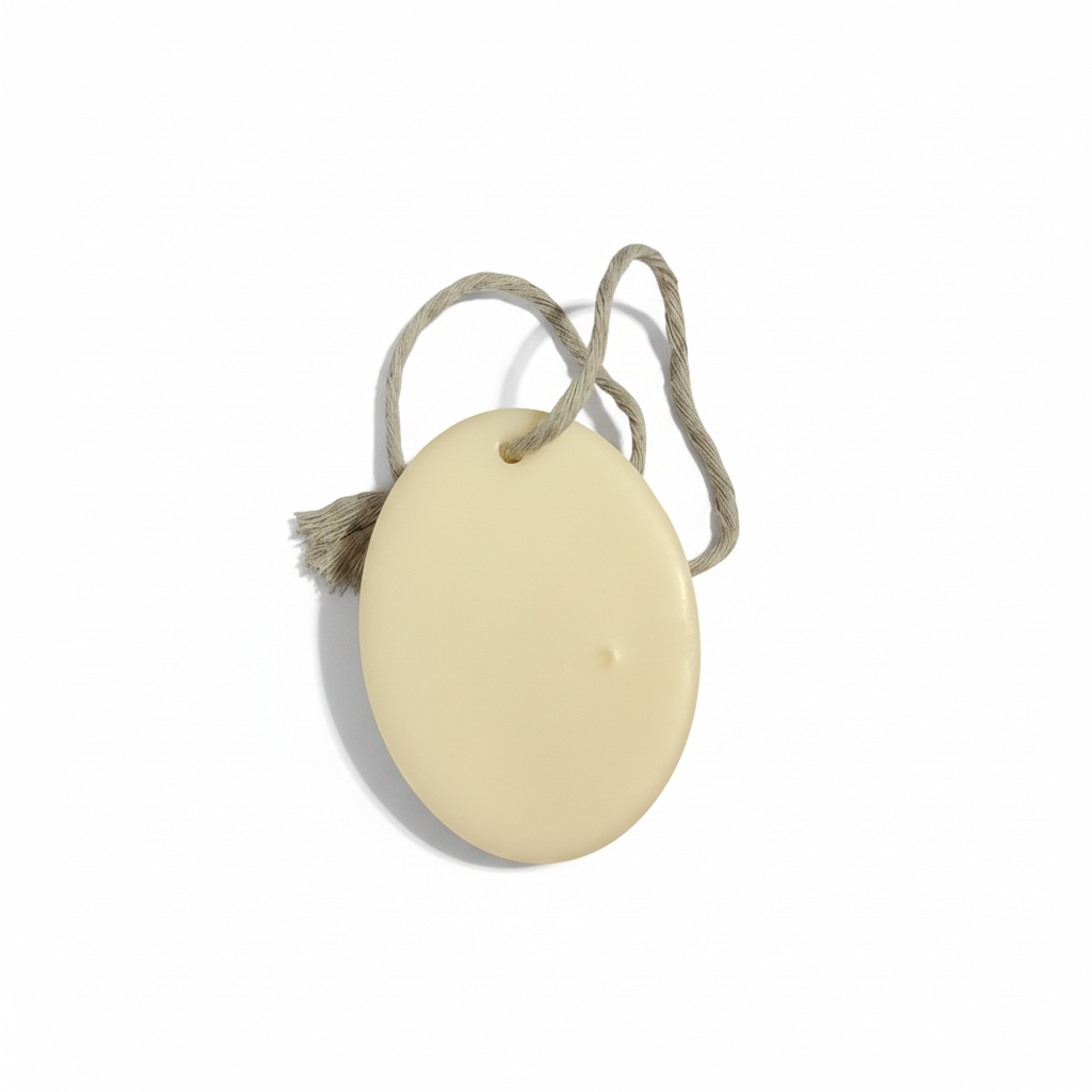 Suspension parfumée décorative ovale en cire naturelle avec cordon gris et pompon"